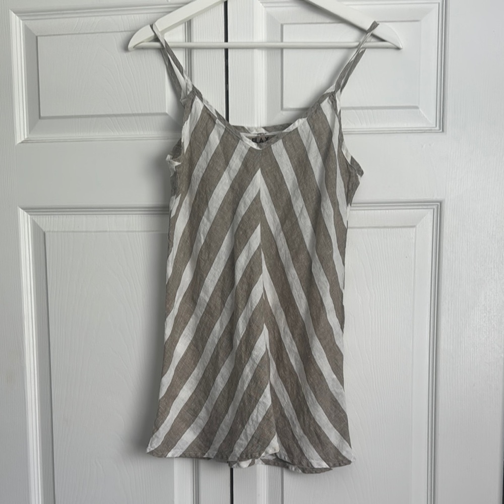 FLAX Striped Gray and White Women's Linen Top